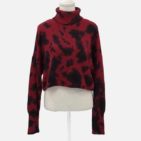 I.AM.GIA Ayden Cropped Tie Dye Turtleneck Sweater in Red & Black - Size Medium - Picture 4 of 9